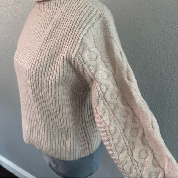 Topshop Turtleneck Sweater XS Blush Pink Cable Knit Sleeves Cozy Chunky Knit - Picture 3 of 7